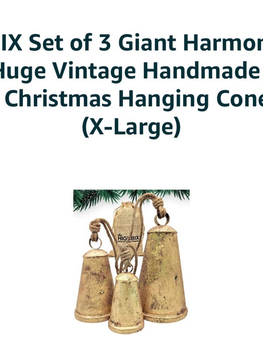 Gold Set of 3 Giant Hanging Bells - Christmas Home Holiday Decor